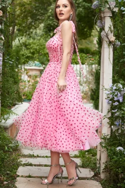 Vestido de baile midi rosa