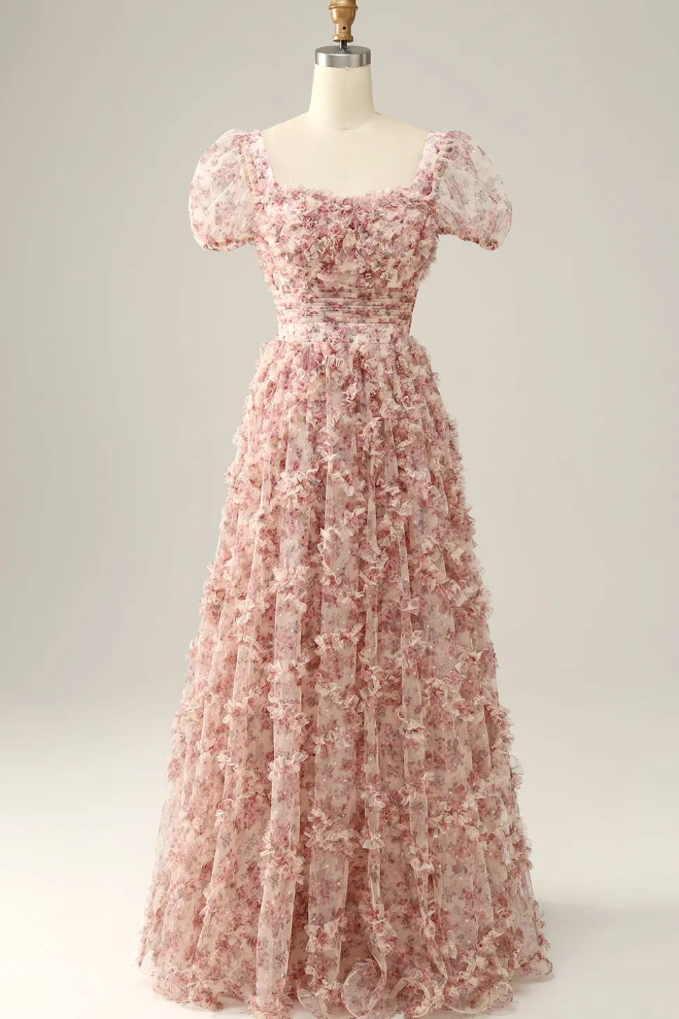 Vestido de baile pescoço quadrado rosa