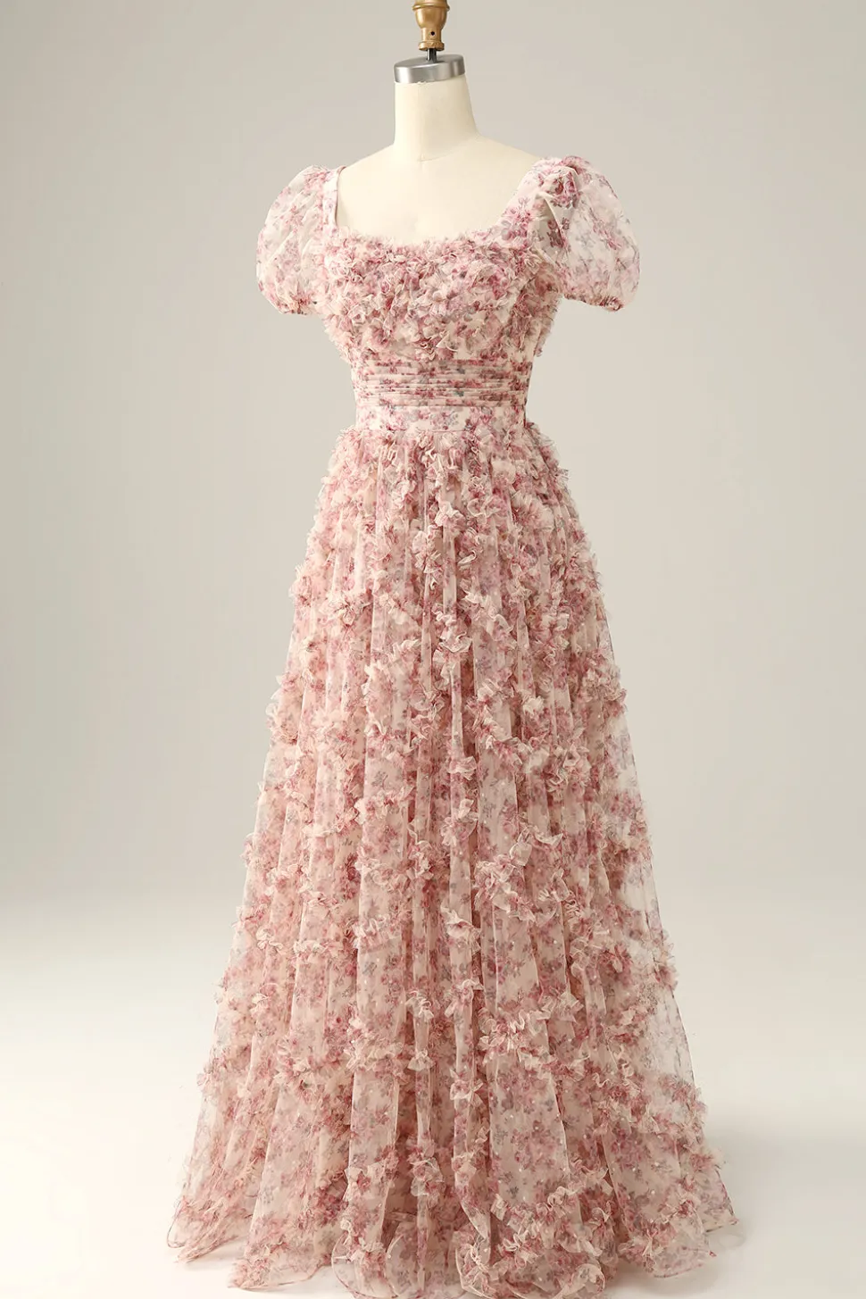 Vestido de baile pescoço quadrado rosa