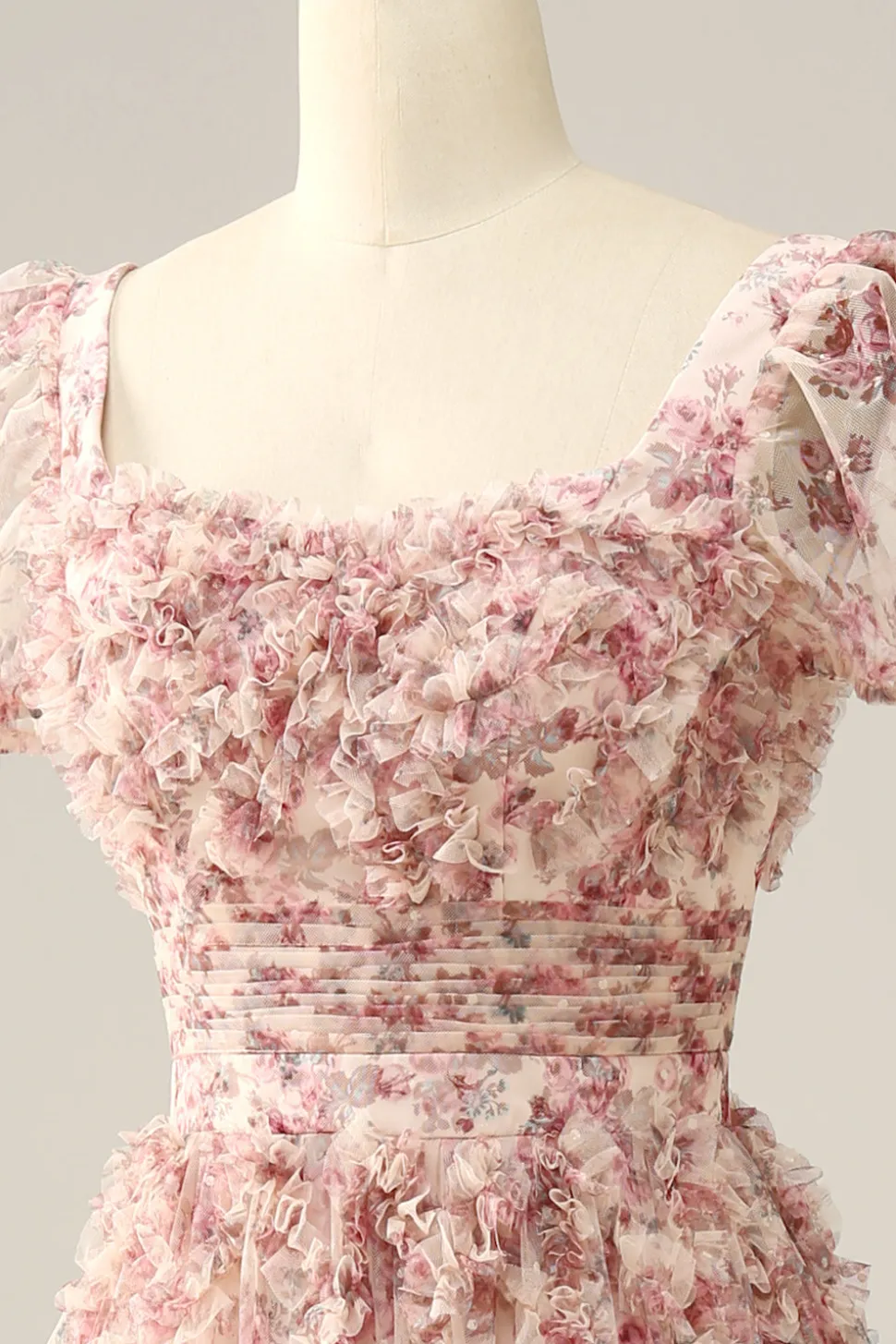 Vestido de baile pescoço quadrado rosa