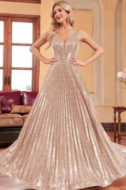 Vestido de baile preto brilhante A-Line com lantejoulas