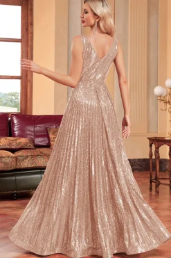 Vestido de baile preto brilhante A-Line com lantejoulas