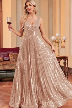 Vestido de baile preto brilhante A-Line com lantejoulas