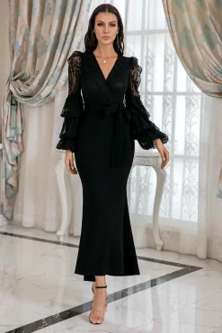 Vestido de baile preto da sereia com renda