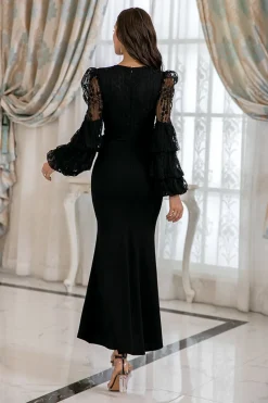 Vestido de baile preto da sereia com renda