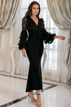 Vestido de baile preto da sereia com renda