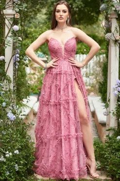 Vestido de Baile Rosa A-Line Sem Cintas