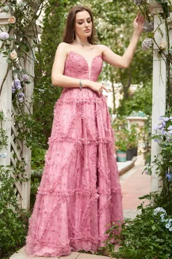 Vestido de Baile Rosa A-Line Sem Cintas