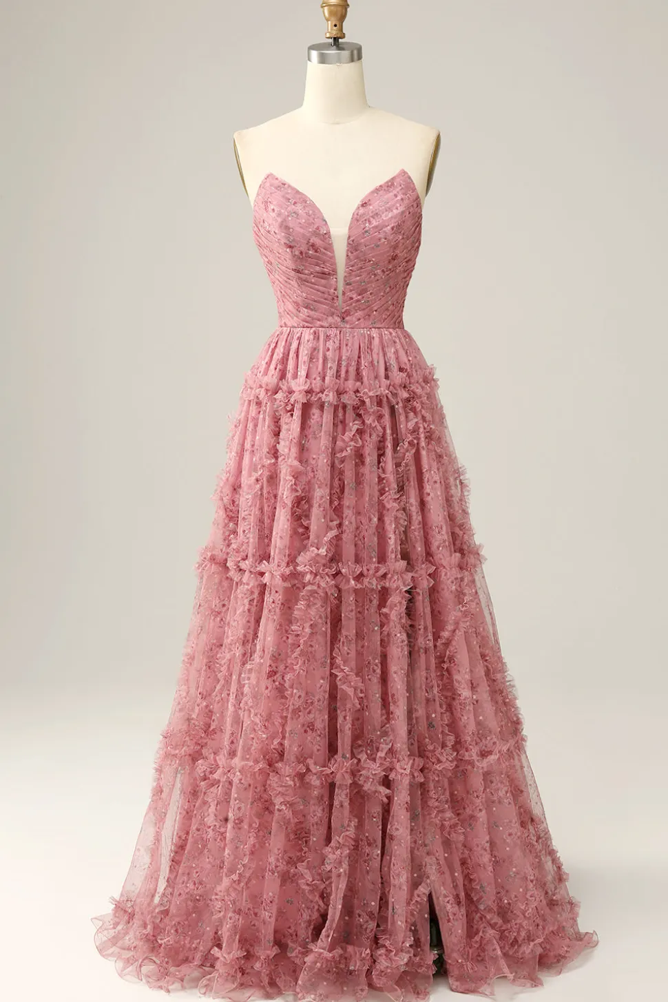 Vestido de Baile Rosa A-Line Sem Cintas