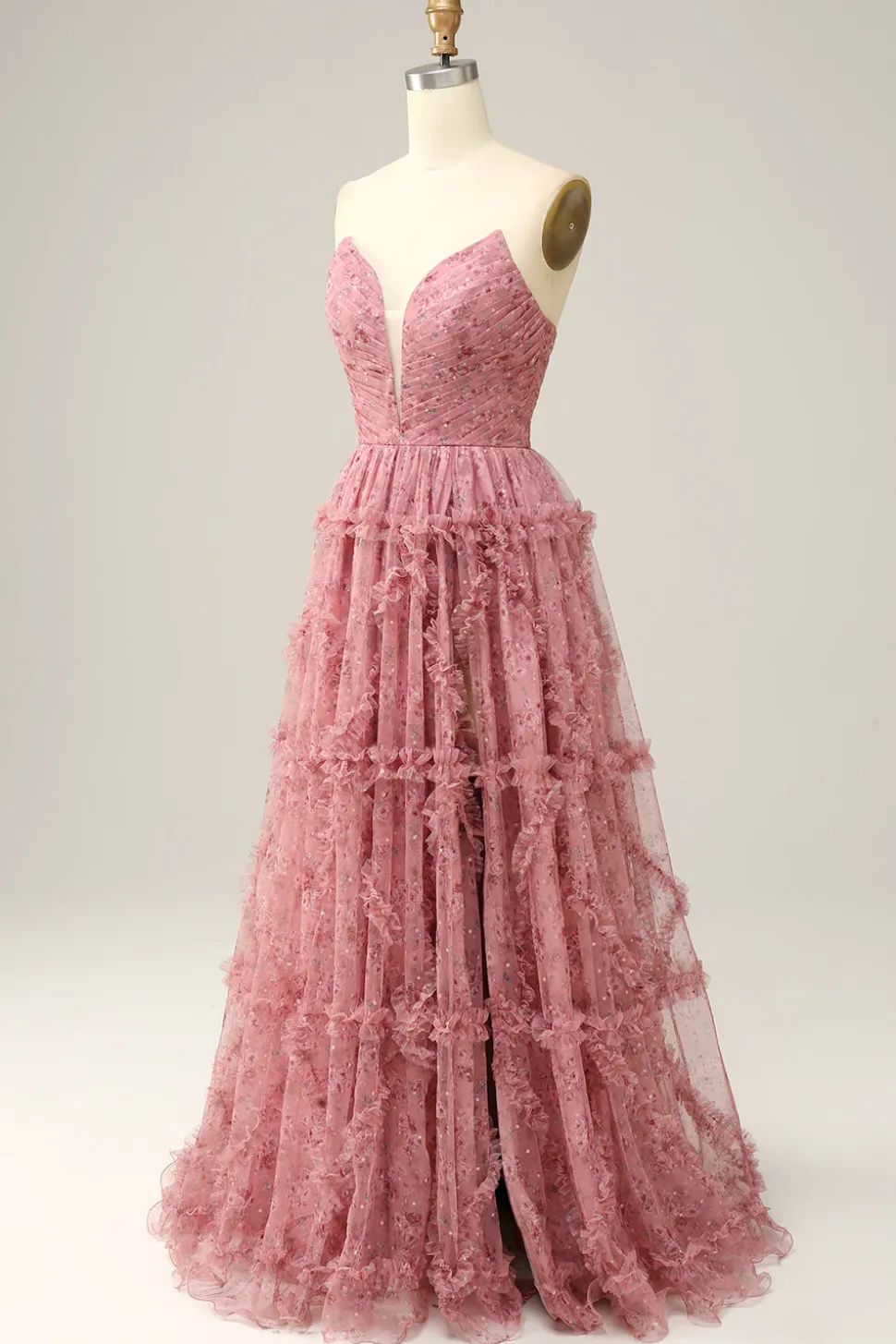 Vestido de Baile Rosa A-Line Sem Cintas