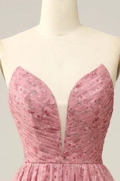 Vestido de Baile Rosa A-Line