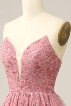 Vestido de Baile Rosa A-Line