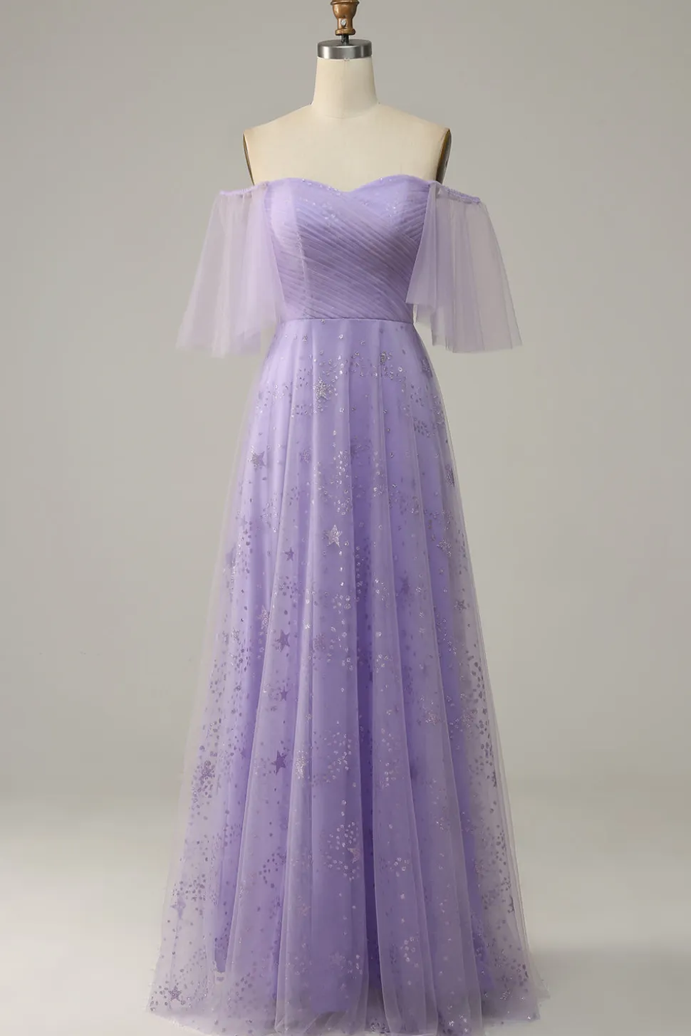 Vestido de Baile Roxo Fora do Ombro
