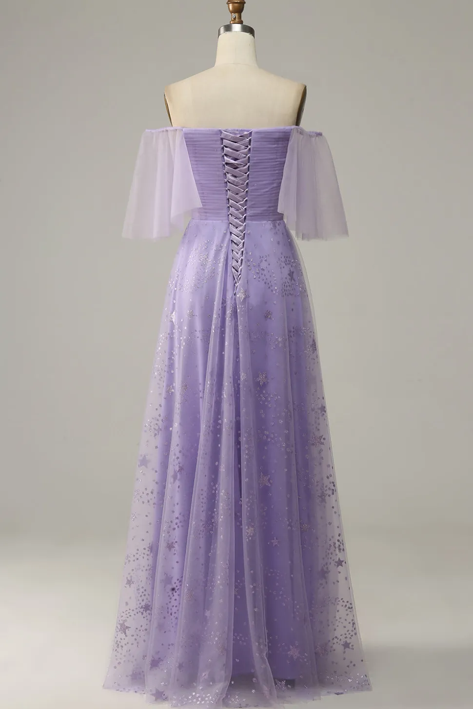 Vestido de Baile Roxo Fora do Ombro