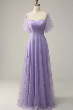 Vestido de Baile Roxo Fora do Ombro