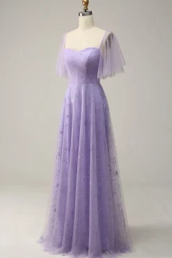 Vestido de Baile Roxo Fora do Ombro