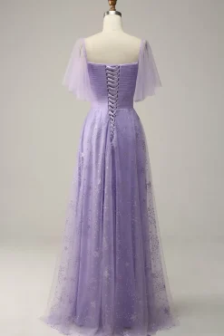 Vestido de Baile Roxo Fora do Ombro