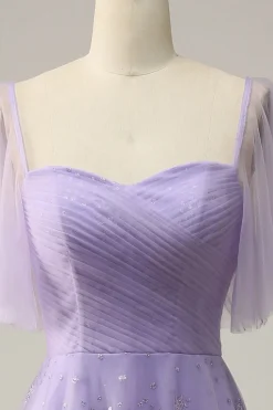 Vestido de Baile Roxo Fora do Ombro
