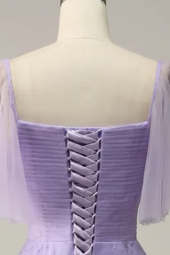 Vestido de Baile Roxo Fora do Ombro