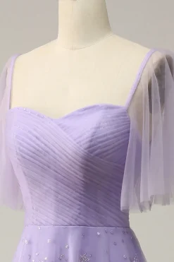 Vestido de Baile Roxo Fora do Ombro