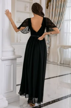 Vestido de baile sem costas de renda preta