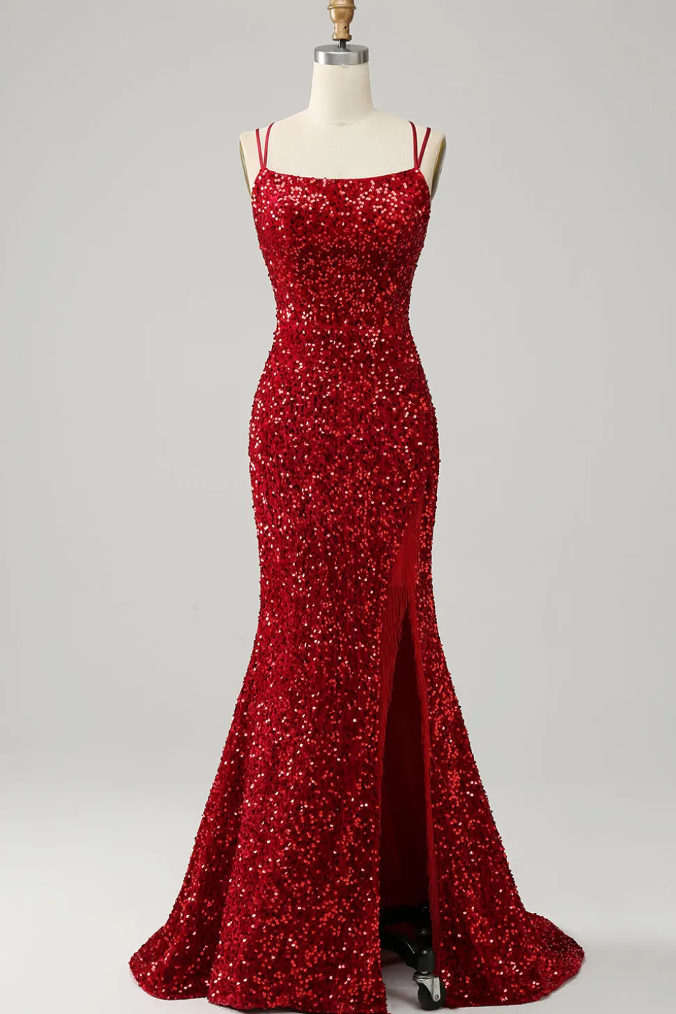 Vestido de baile sem mangas sereia vermelho