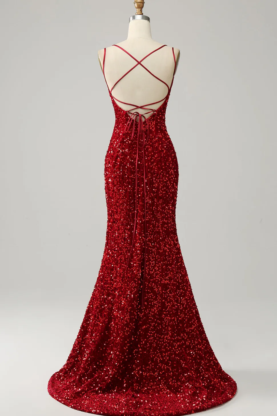 Vestido de baile sem mangas sereia vermelho