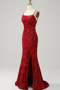 Vestido de baile sem mangas sereia vermelho
