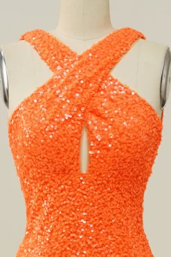 Vestido de Baile Sereia Halter Laranja