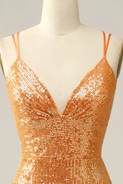 Vestido de baile sereia lantejoulas laranja