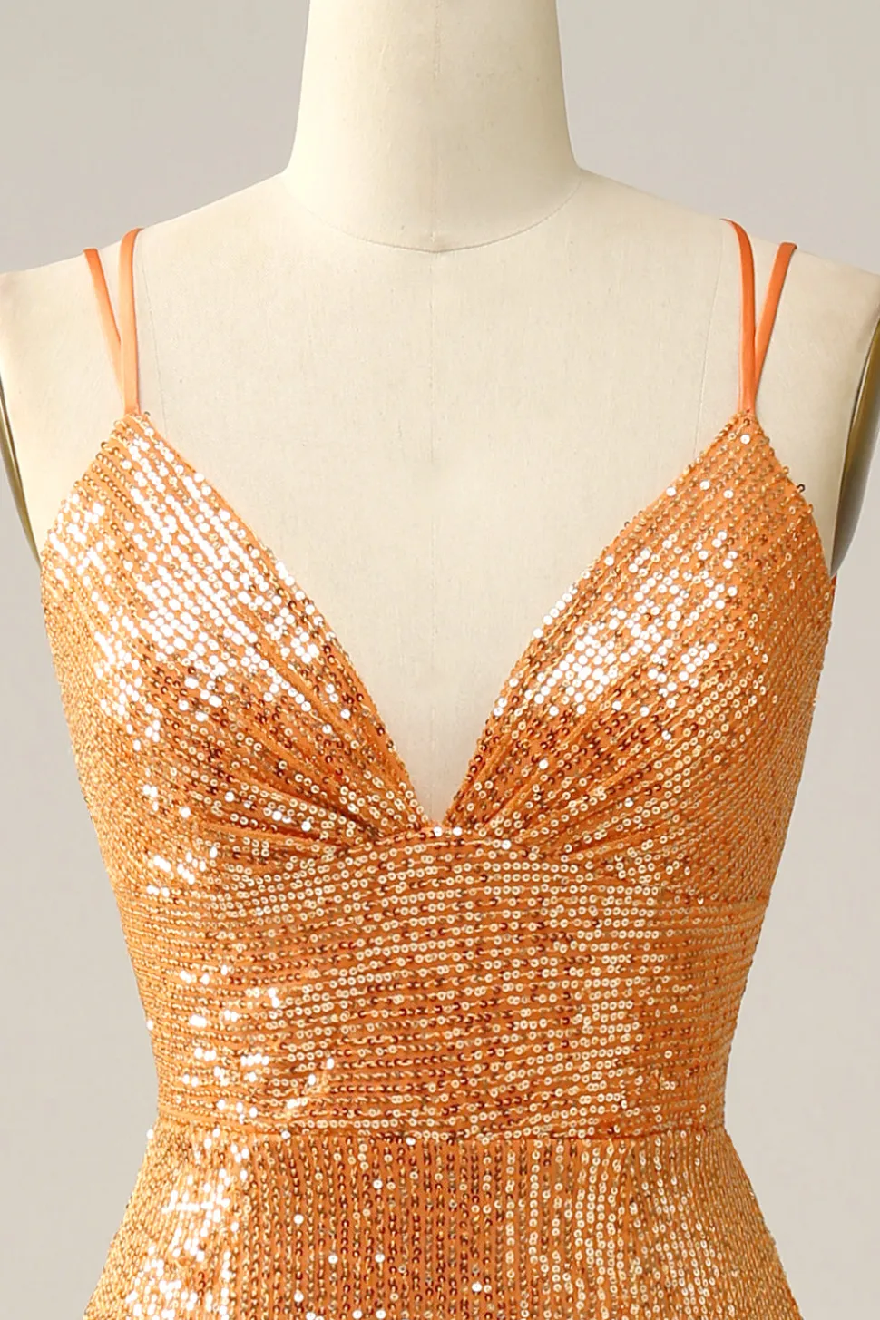 Vestido de baile sereia lantejoulas laranja