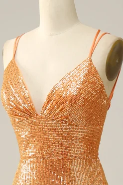Vestido de baile sereia lantejoulas laranja