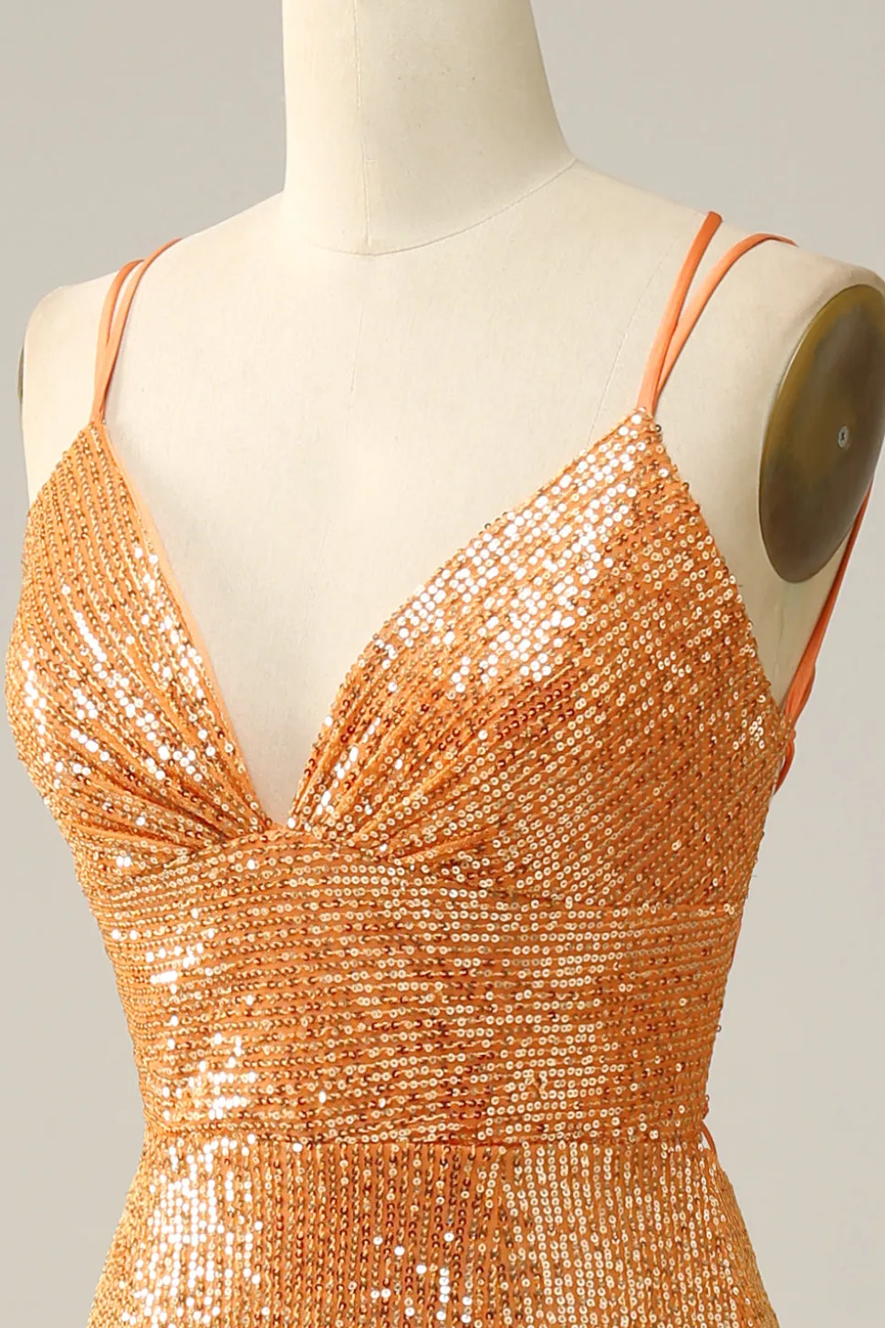 Vestido de baile sereia lantejoulas laranja