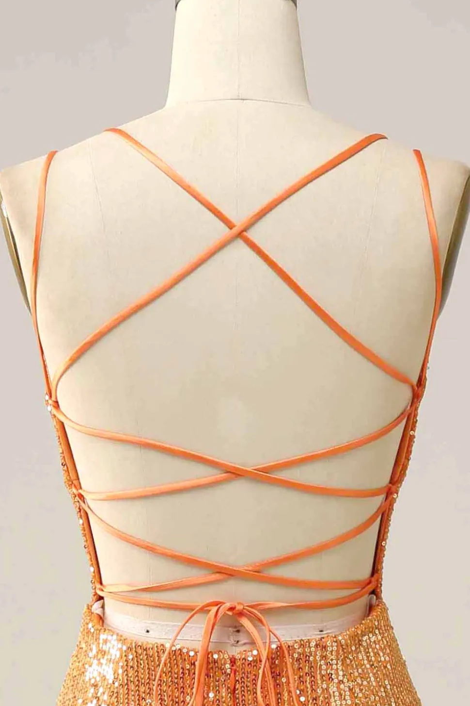Vestido de baile sereia lantejoulas laranja