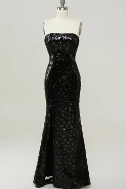 Vestido de baile sereia sem alças preto