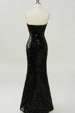 Vestido de baile sereia sem alças preto