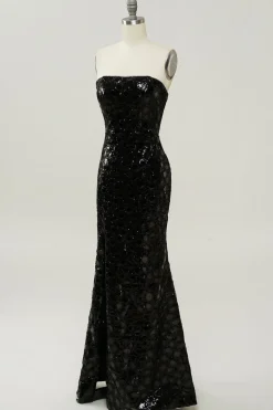 Vestido de baile sereia sem alças preto