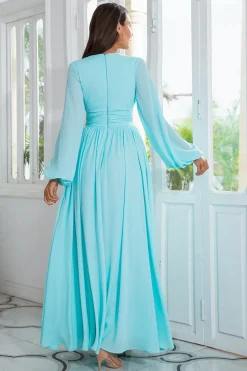 Vestido de baile verde verde claro chiffon com fenda