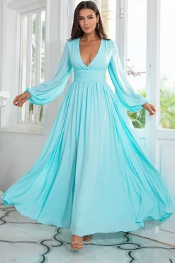 Vestido de baile verde verde claro chiffon com fenda