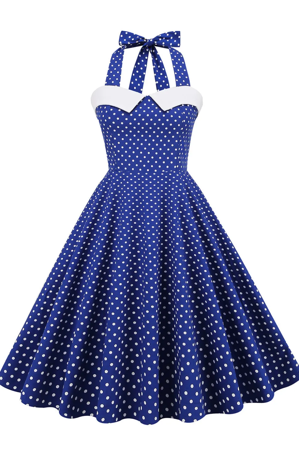 Vestido de balanço de bolinhas halter dos anos 50