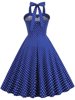 Vestido de balanço de bolinhas halter dos anos 50