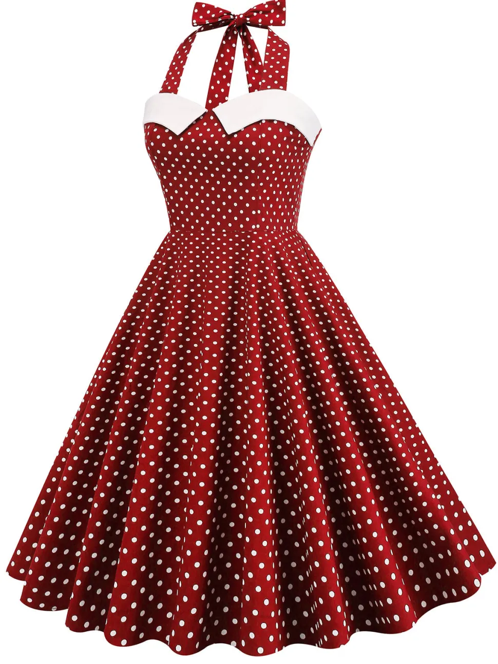 Vestido de balanço de bolinhas halter dos anos 50