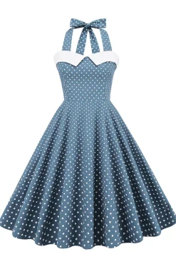 Vestido de balanço de bolinhas halter dos anos 50