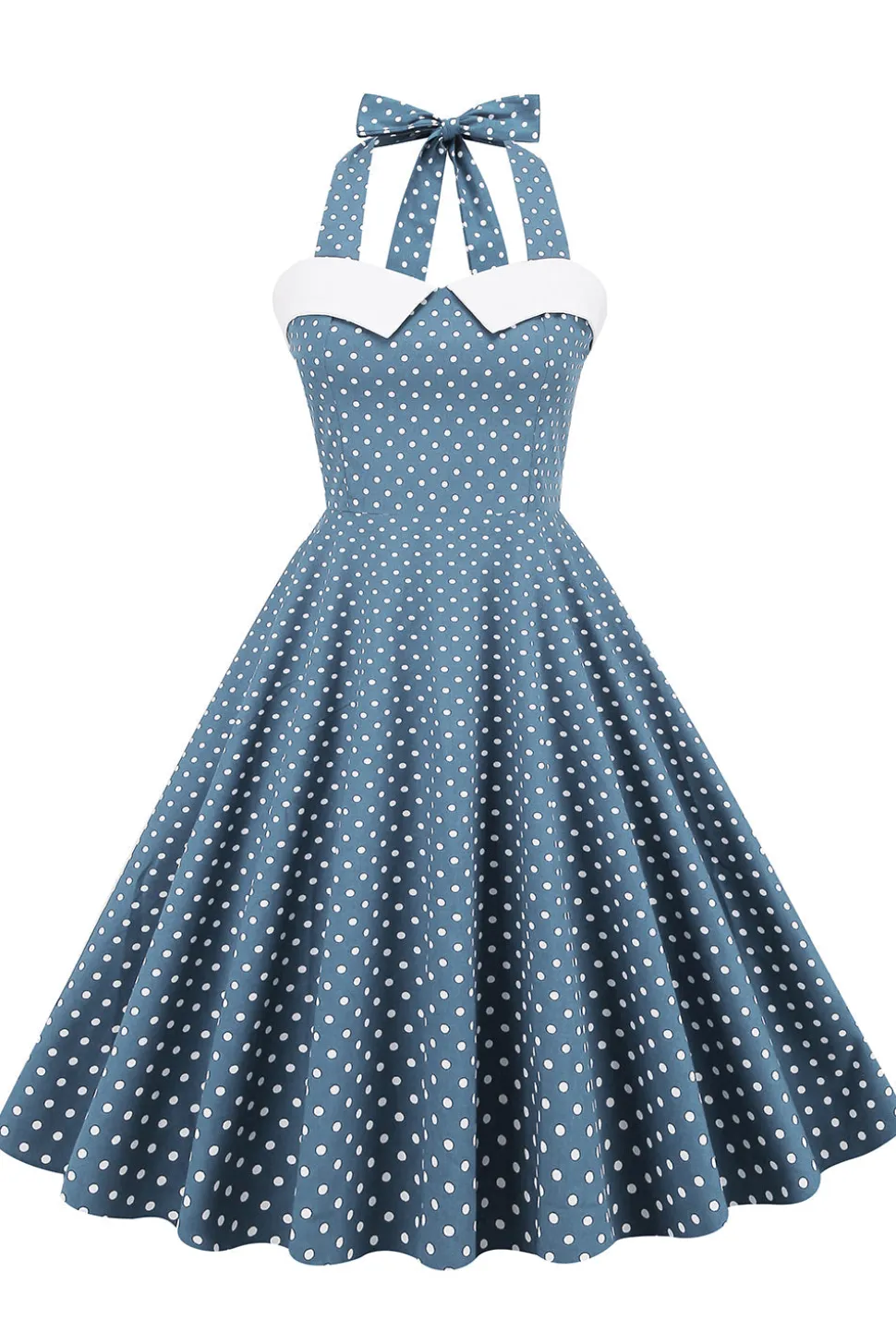 Vestido de balanço de bolinhas halter dos anos 50