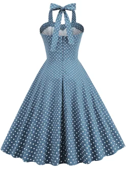 Vestido de balanço de bolinhas halter dos anos 50