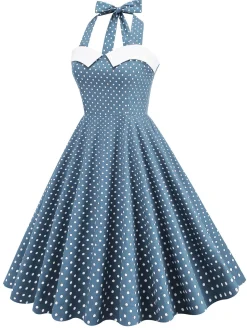 Vestido de balanço de bolinhas halter dos anos 50