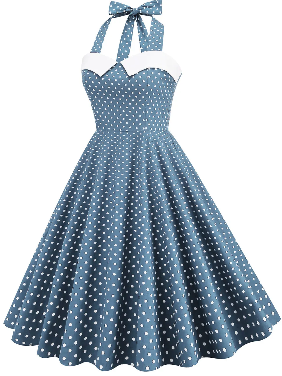 Vestido de balanço de bolinhas halter dos anos 50