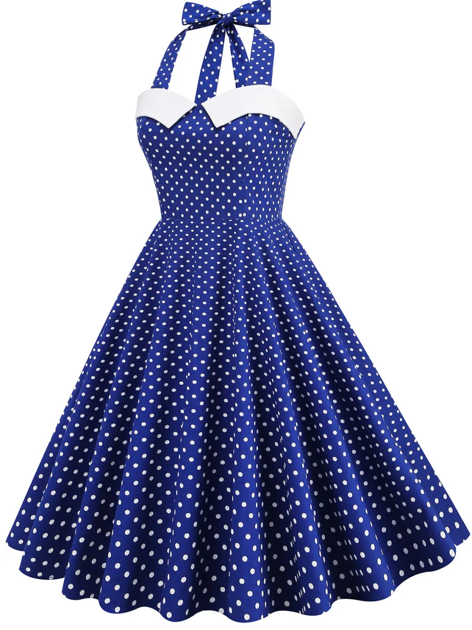 Vestido de balanço de bolinhas halter dos anos 50
