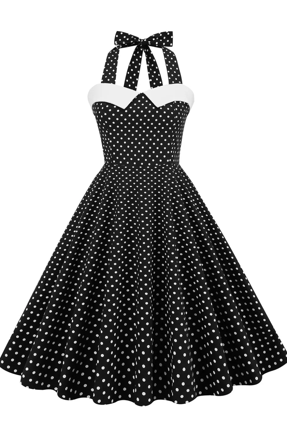 Vestido de balanço de bolinhas halter dos anos 50