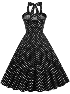 Vestido de balanço de bolinhas halter dos anos 50
